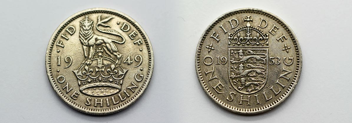 Münzen Schilling England 1949 und 1953